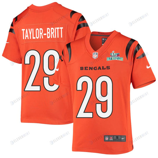 Cam Taylor-Britt 29 Cincinnati Bengals Super Bowl LVII Champions Youth Alternate Game Jersey - Orange