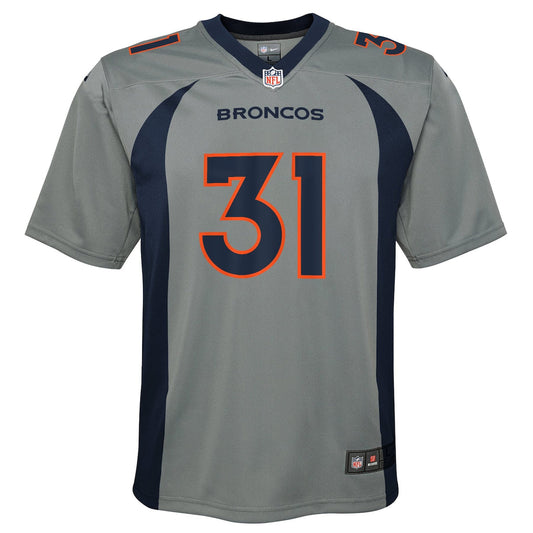 Boys' Grade School Justin Simmons Nike Broncos Inverted Team Game Jersey - Grey