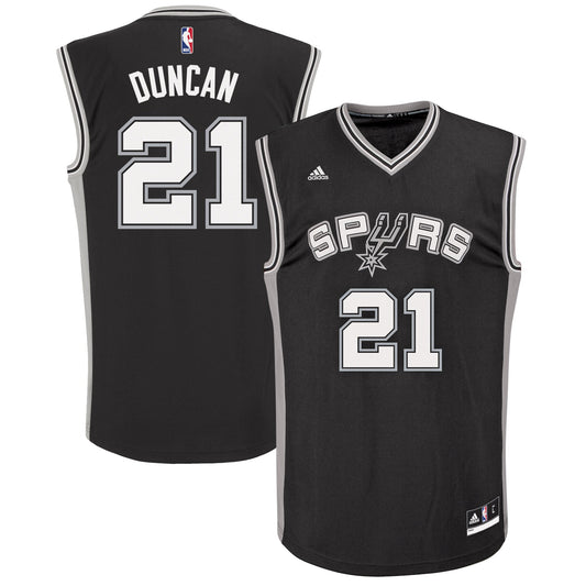 Tim Duncan San Antonio Spurs adidas Road Replica Jersey - Black