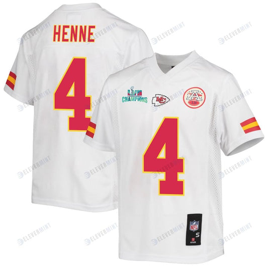 Chad Henne 4 Kansas City Chiefs Super Bowl LVII Champions Youth Game Jersey - White