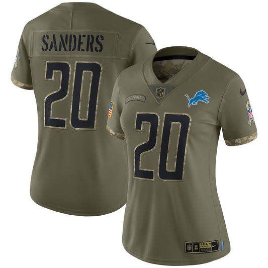 Barry Sanders Detroit Lions Nike Women's 2022 Salute To Service Retired Player Limited Jersey - Olive