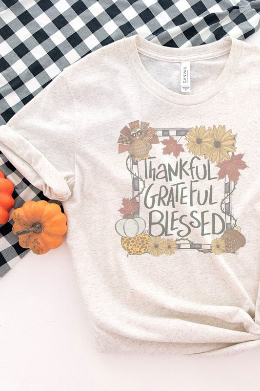 Autumn Thankful Grateful Blessed Tri-Blend Short Sleeve Tee